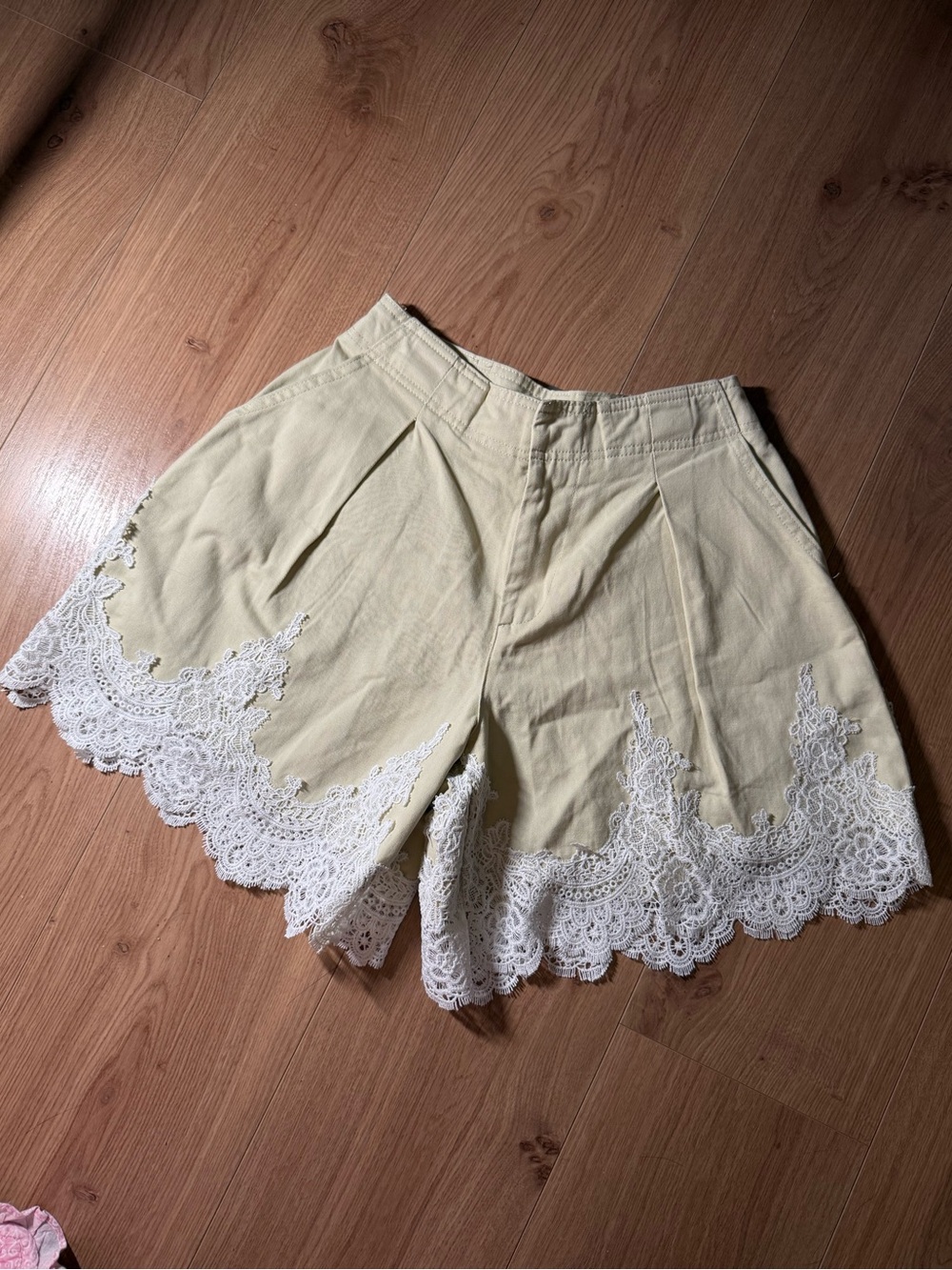 English Factory | Cream High-Waist Lace Hem Shorts